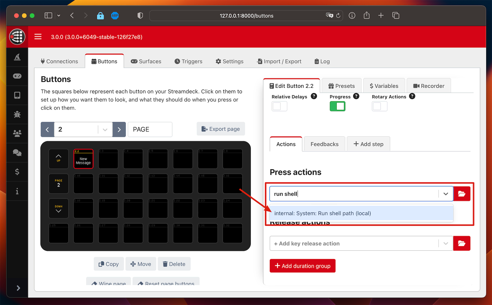 Screenshot showing how to add a regular button in Companion