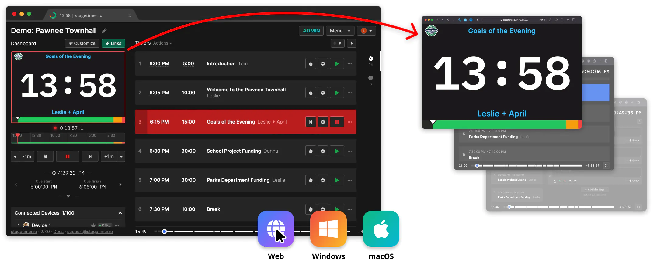 Remote-Controlled rundown that can be shared as a fullscreen timer and agenda